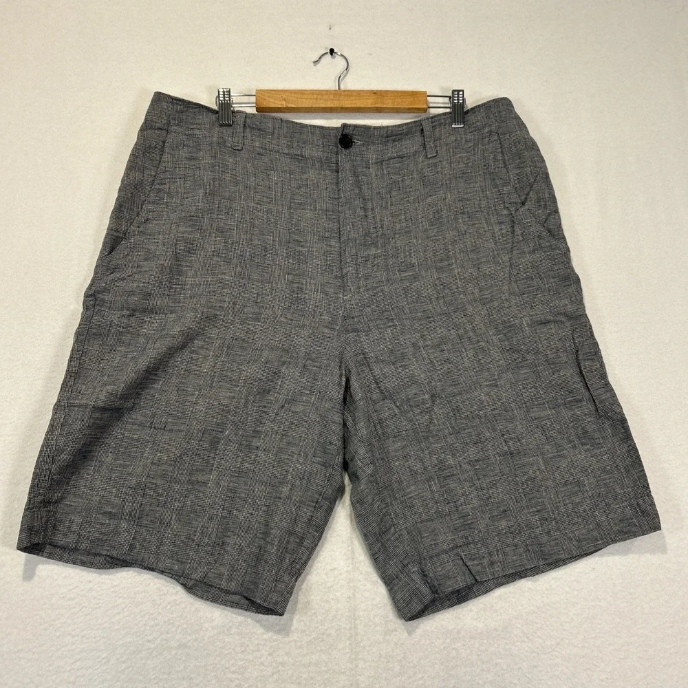 Banana Republic Shorts Mens 38 Blue Plaid Chino Flat Front Linen Blend 305514